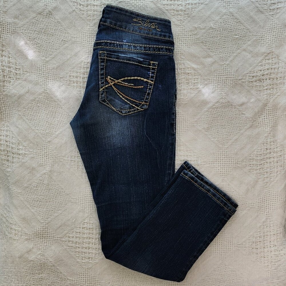 Vintage Silver Suki Jeans Capri Style In Dark Blue Wash